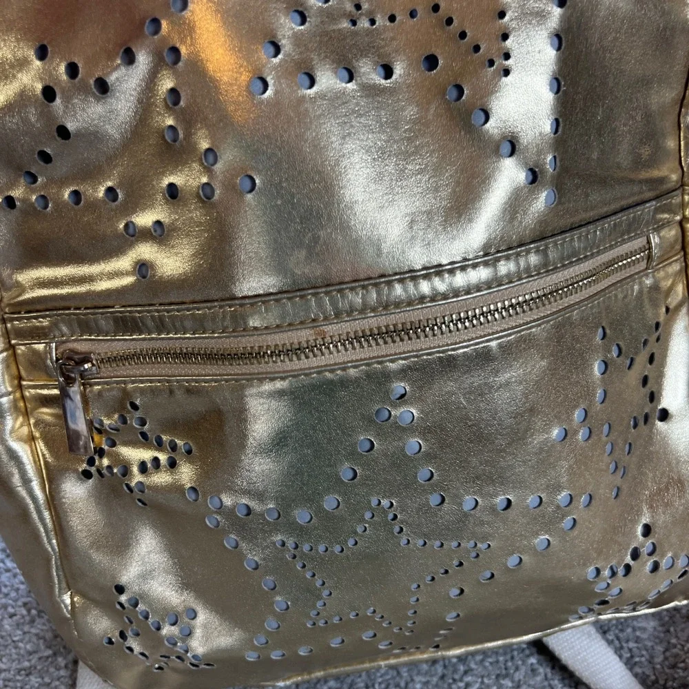 Packed Party Backpack Gold Metallic Perforated Star Zip‎ Bag girls school travel